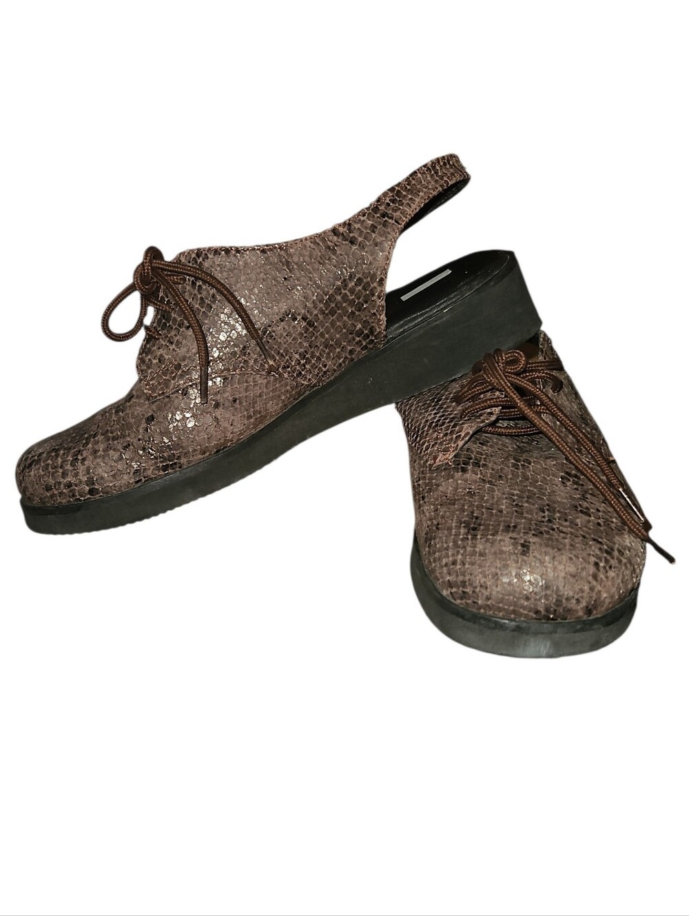 Brown Snake-Print Slingback Lace-Up Women’s Shoes